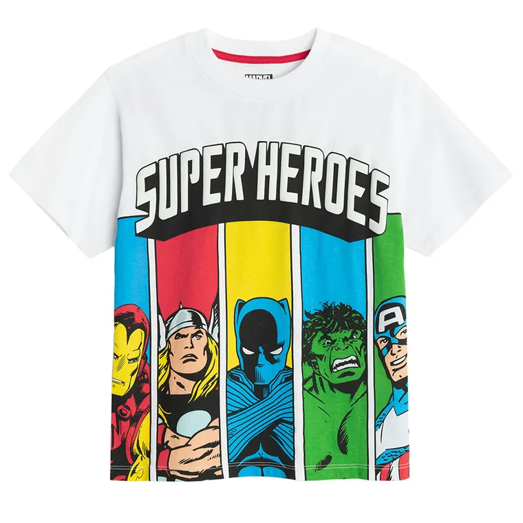 Cool Club, Tricou pentru baieti, alb, imprimeu Marvel Super Heroes