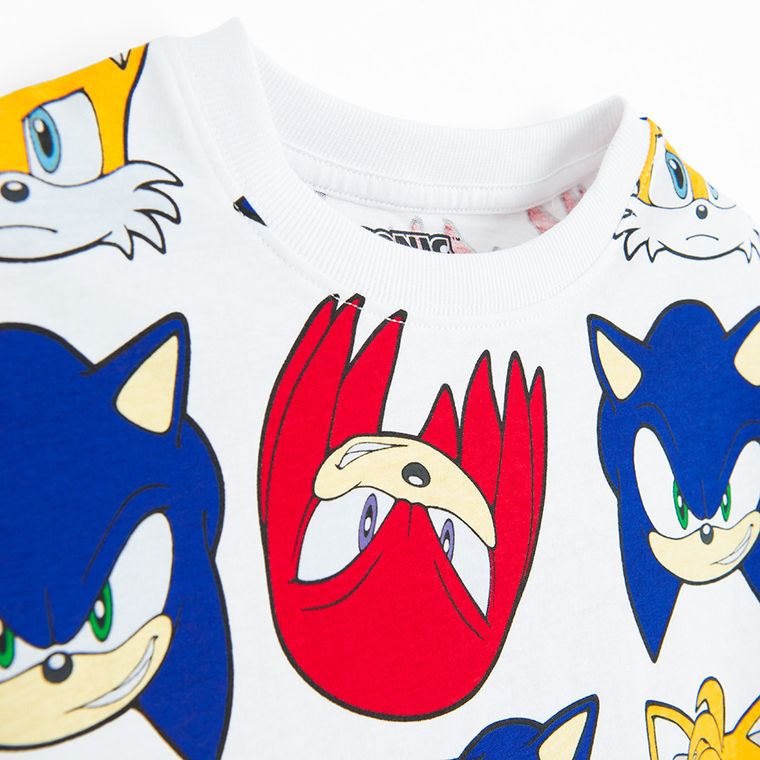 Cool Club, Tricou pentru baieti, alb, imprimeu Sonic the Hedgehog