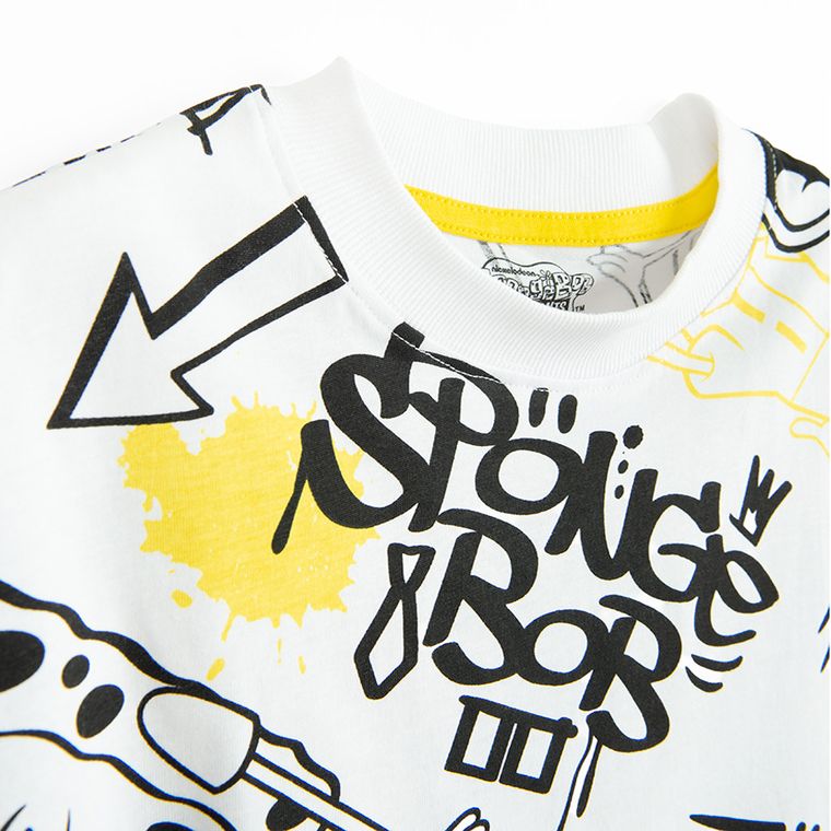 Cool Club, Tricou pentru baieti, alb, imprimeu SpongeBob