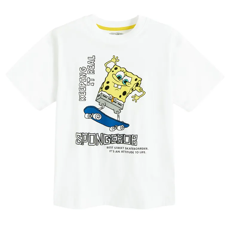 Cool Club, Tricou pentru baieti, alb, imprimeu SpongeBob