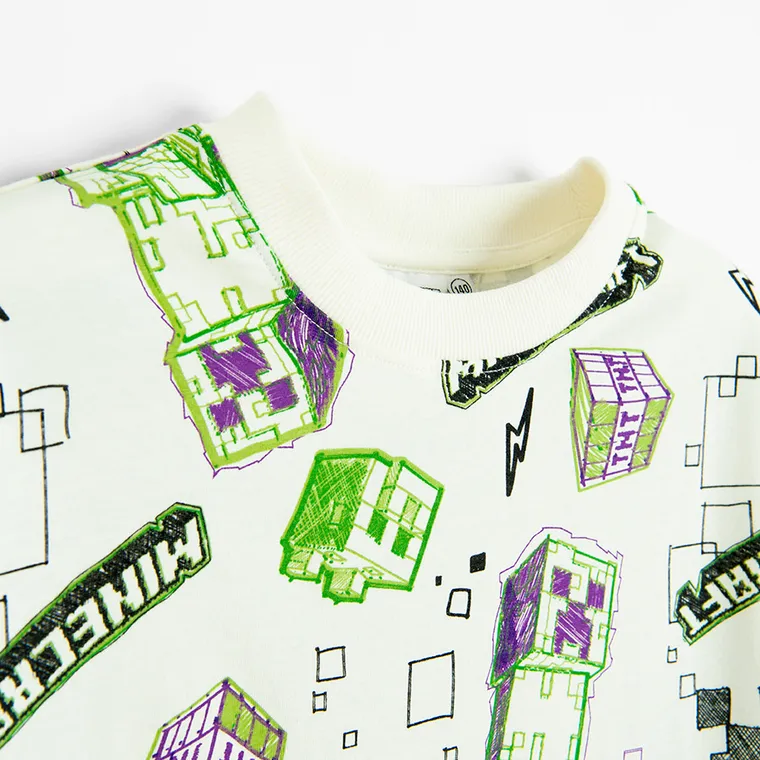 Cool Club, Tricou pentru baieti, ecru, imprimeu Minecraft