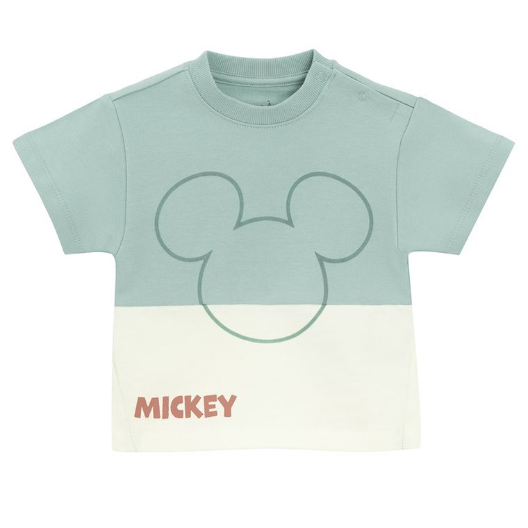 Cool Club, Tricou pentru baieti, verde-alb, imprimeu Mickey Mouse