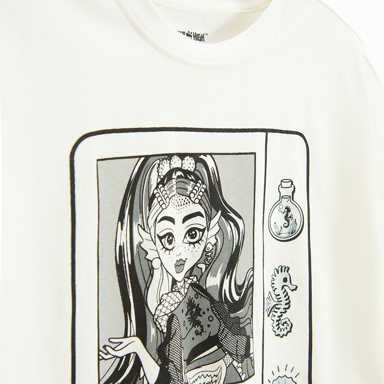 Cool Club, Tricou pentru fete, alb, imprimeu Monster High