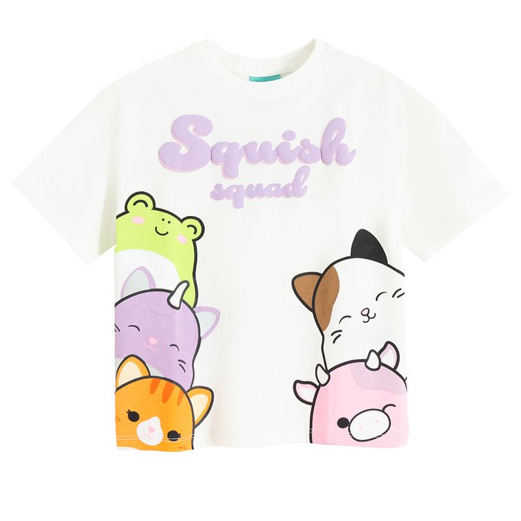 Cool Club, Tricou pentru fete, alb, imprimeu Squishmallows