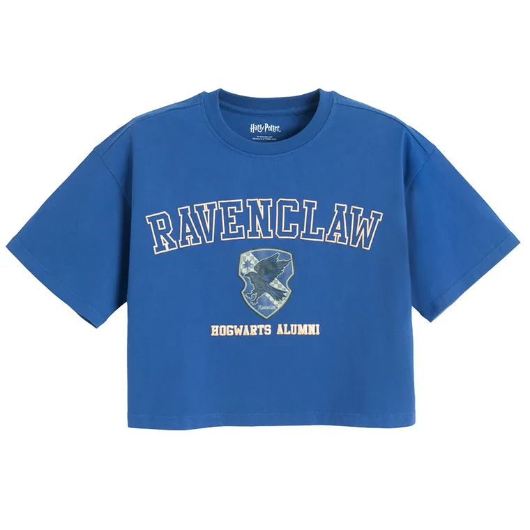 Cool Club, Tricou pentru fete, crop top, albastru, imprimeu Harry Potter