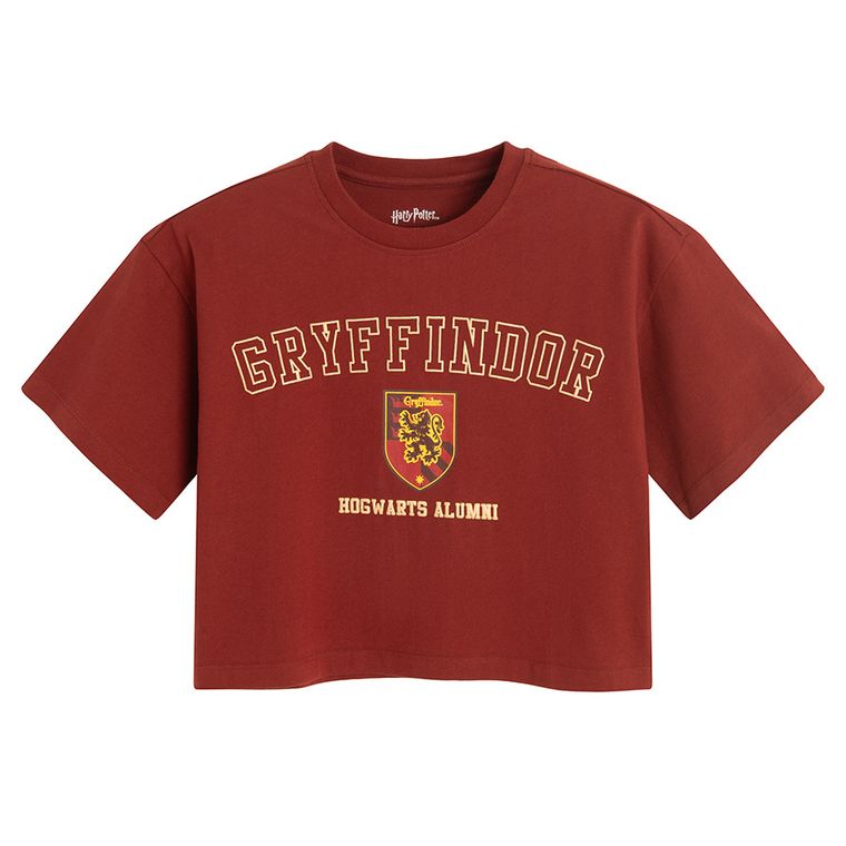 Cool Club, Tricou pentru fete, crop top, burgundia, imprimeu Harry Potter