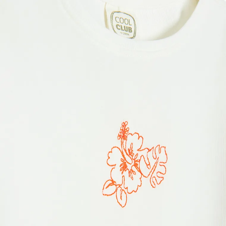 Cool Club, Tricou pentru fete, crop top, din tricot striat, alb