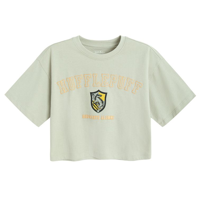 Cool Club, Tricou pentru fete, crop top, kaki, imprimeu Harry Potter