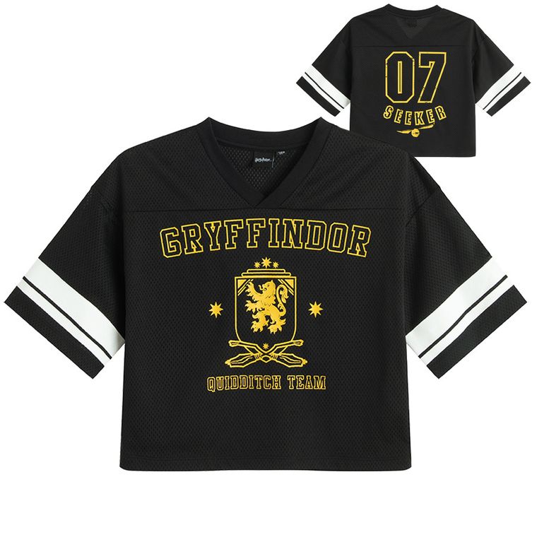 Cool Club, Tricou pentru fete, crop top, negru, imprimeu Harry Potter