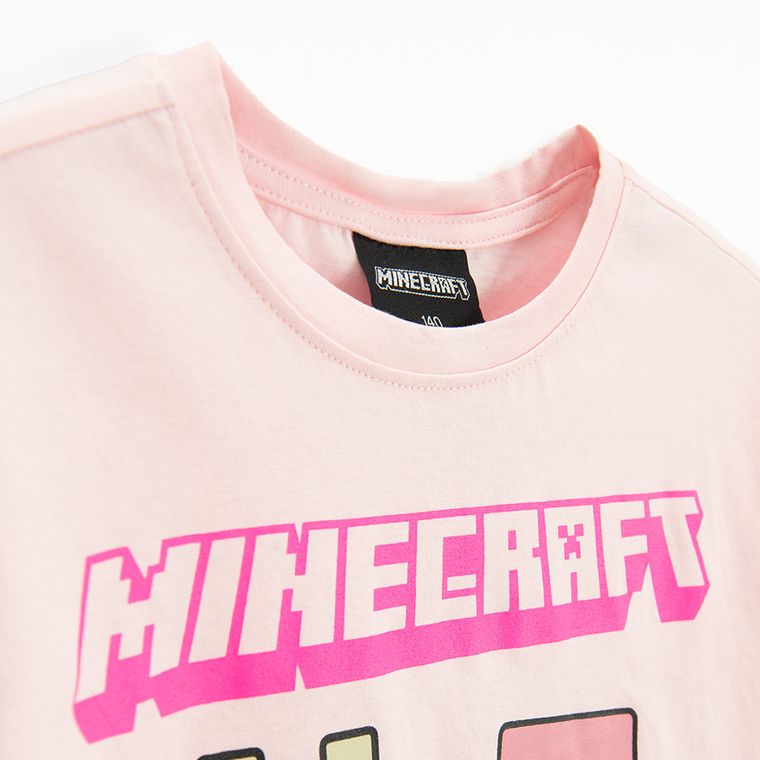Cool Club, Tricou pentru fete, crop top, roz, imprimeu Minecraft