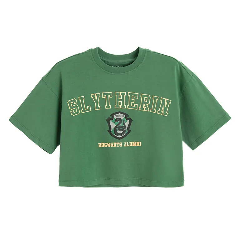 Cool Club, Tricou pentru fete, crop top, verde, imprimeu Harry Potter