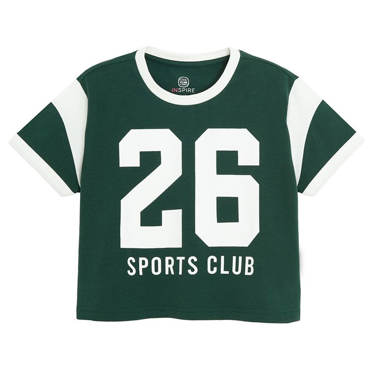 Cool Club, Tricou pentru fete, crop top, verde inchis