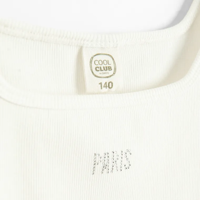 Cool Club, Tricou pentru fete, din tricot striat, alb