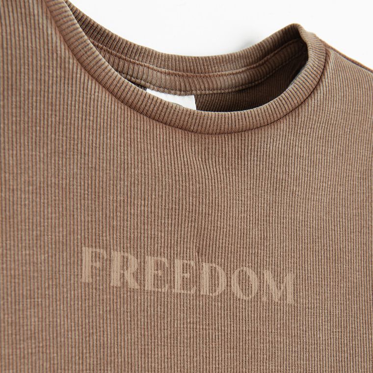 Cool Club, Tricou pentru fete, din tricot striat, maro