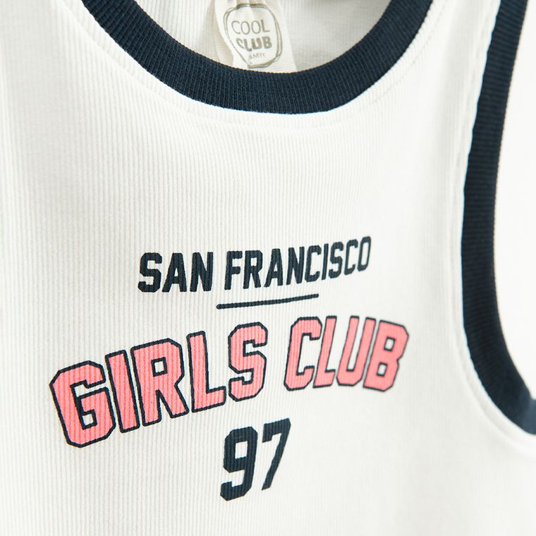 Cool Club, Tricou pentru fete fara maneci, din tricot striat, alb