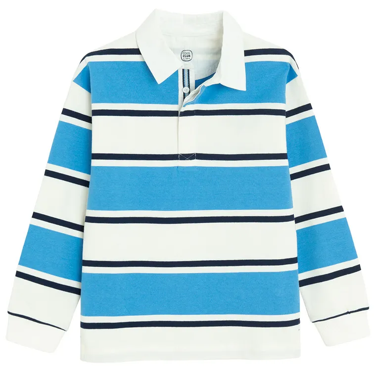 Cool Club, Tricou polo cu maneca lunga pentru baieti, albastru-alb