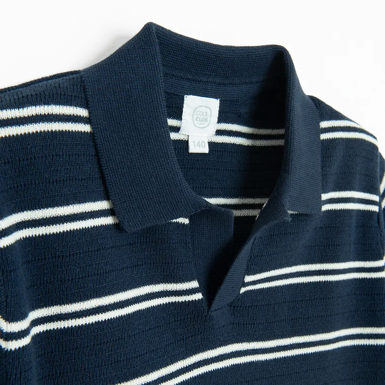 Cool Club, Tricou polo cu maneca scurta pentru baieti, din tricot, bleumarin