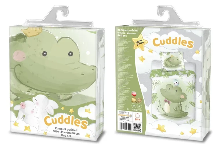 Crocodil, set lenjerie de pat single, din bumbac, 100-135 cm