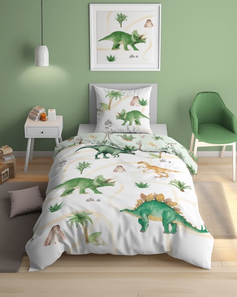 Dinozauri, set lenjerie de pat single, 160-200 cm