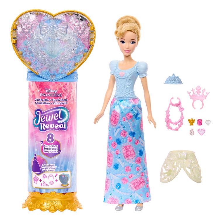 Disney Princess, Jewel Reveal, papusa printesa Cinderella cu accesorii