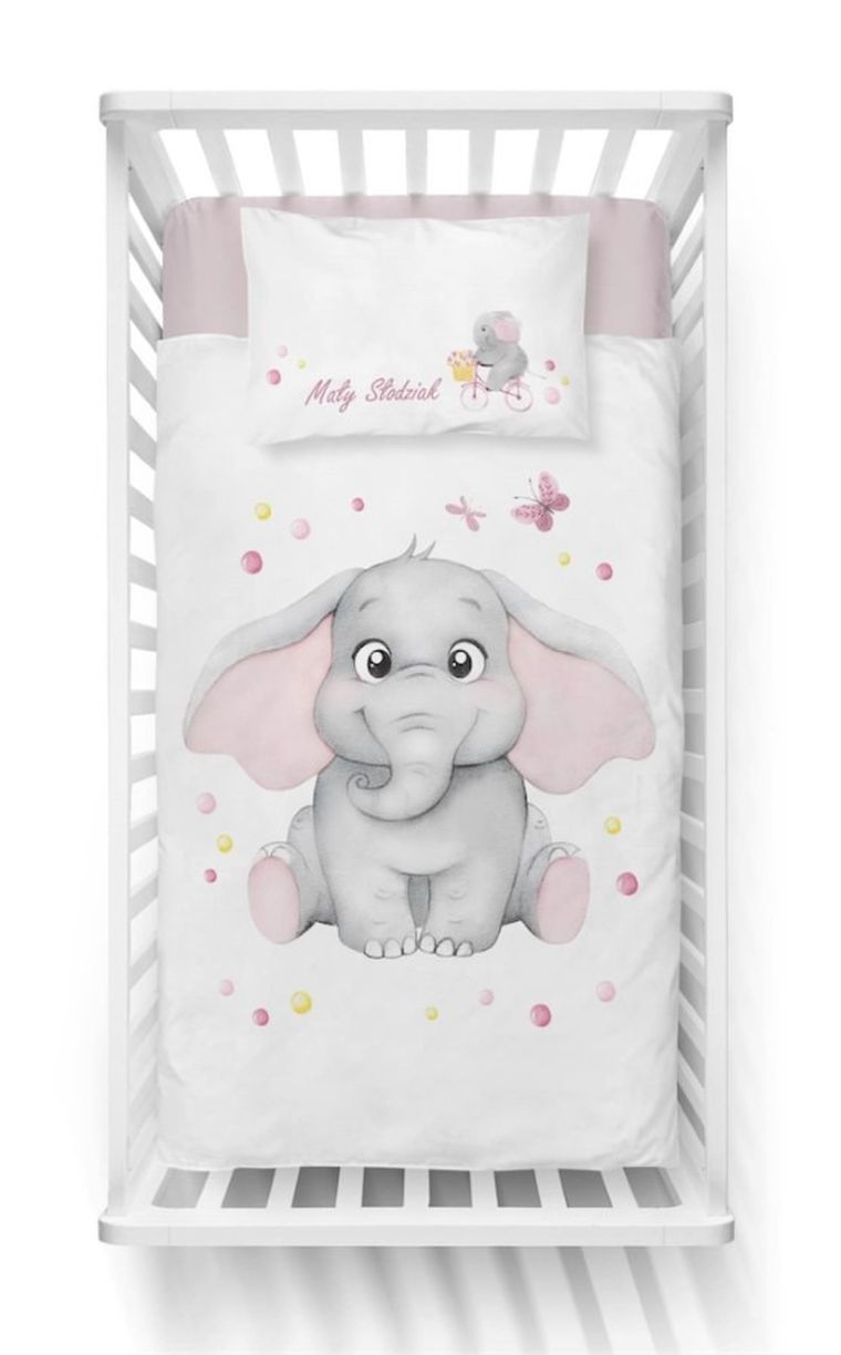 Elefant, set lenjerie de pat single, roz, 100-135 cm