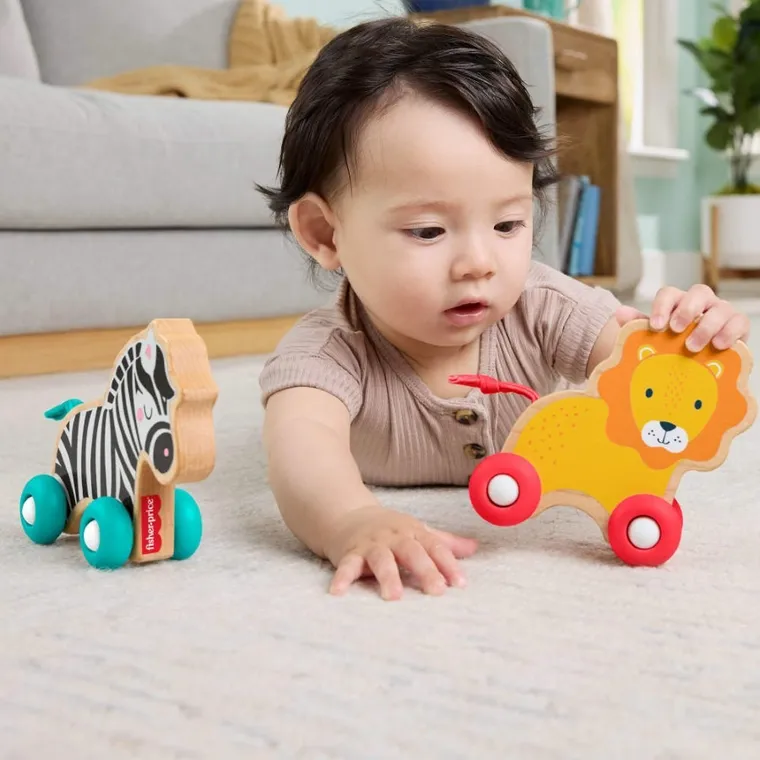 Fisher-Price, Push Along Animals, jucarie din lemn pentru bebelusii