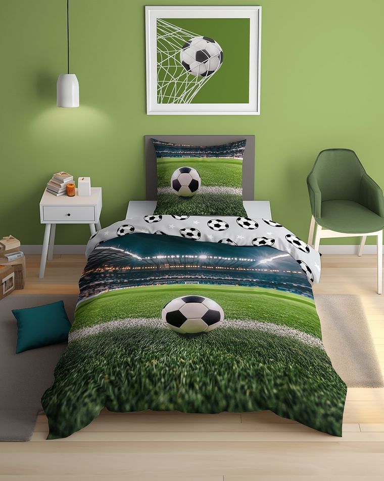 Fluo, set de lenjerie de pat pentru tineri, 140-200 cm + 70-80 cm, Football