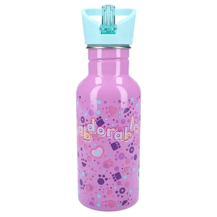 Gabby's Dollhouse, Take a sip, sticla da apa cu pai, roz, 500 ml