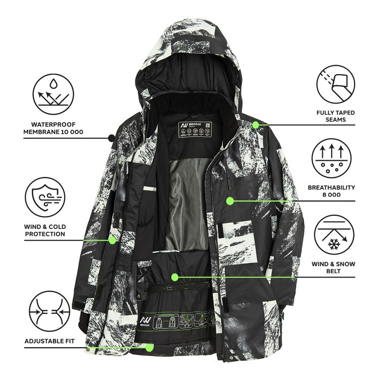 Geaca de schi impermeabila cu gluga si croiala oversize unisex NOWEAR
