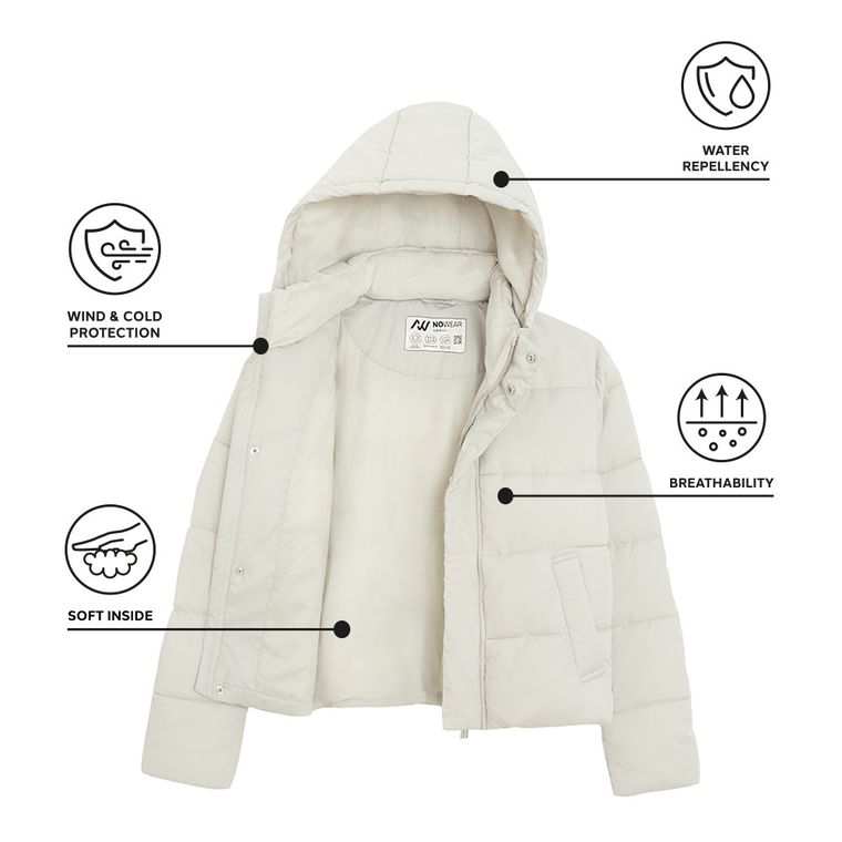 Geaca gri calduroasa cu gluga cropped NOWEAR