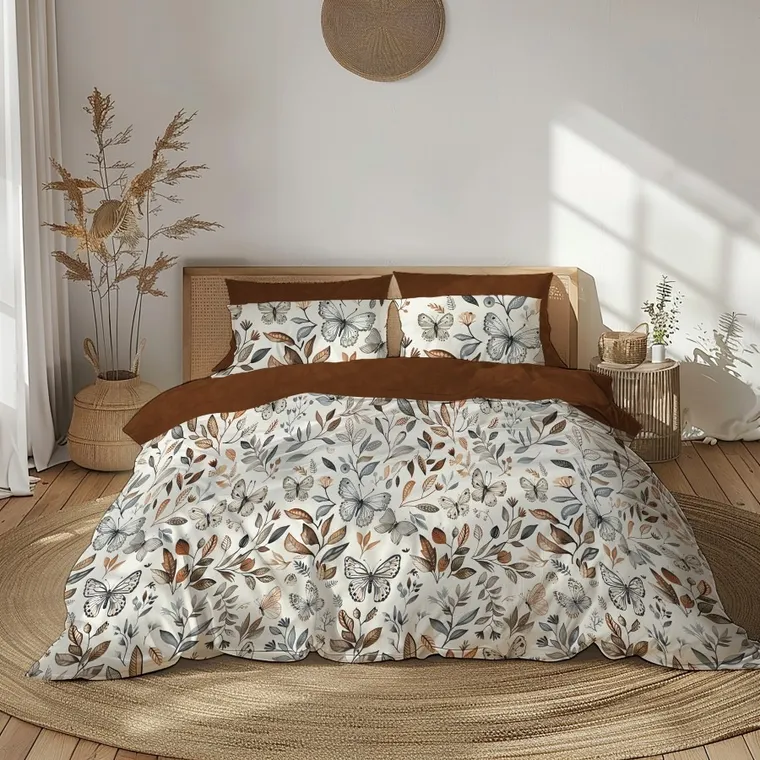 Gusto, Fluturi, set lenjerie de pat single, din bumbac, 140-200 cm