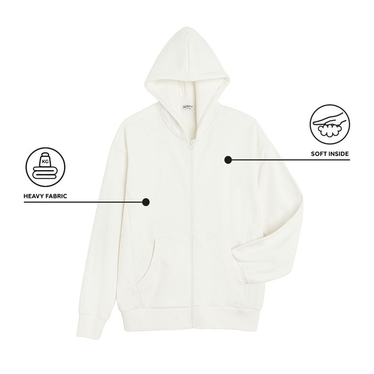 Hanorac oversize alb cu fermoar NOWEAR