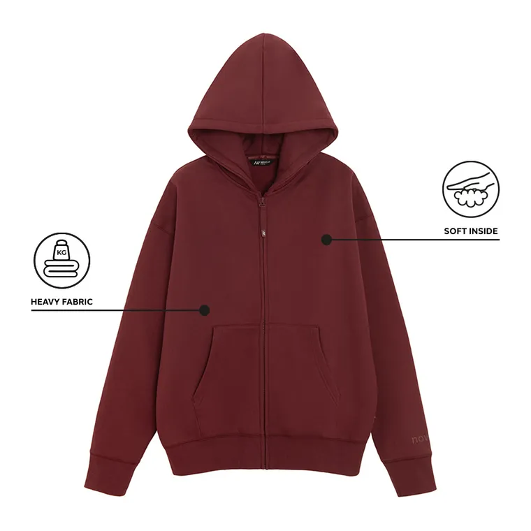Hanorac oversize bordo cu fermoar unisex NOWEAR