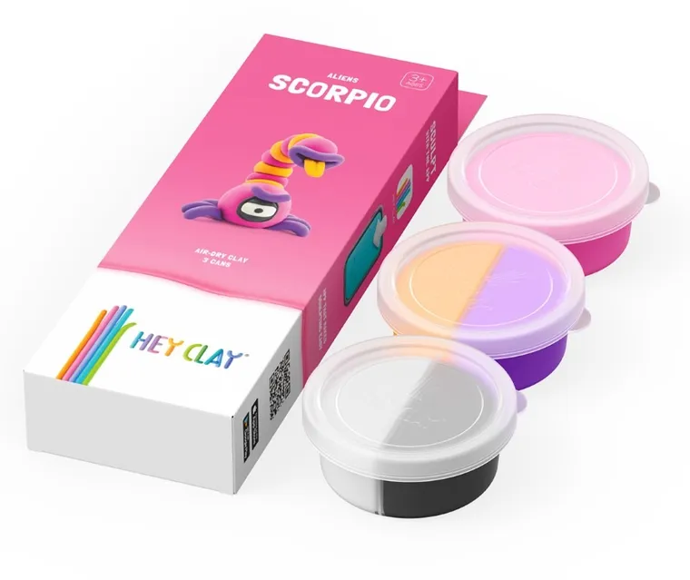 Hey Clay, Aliens, Scorpio, set creativ, 3 cutii de plastilina