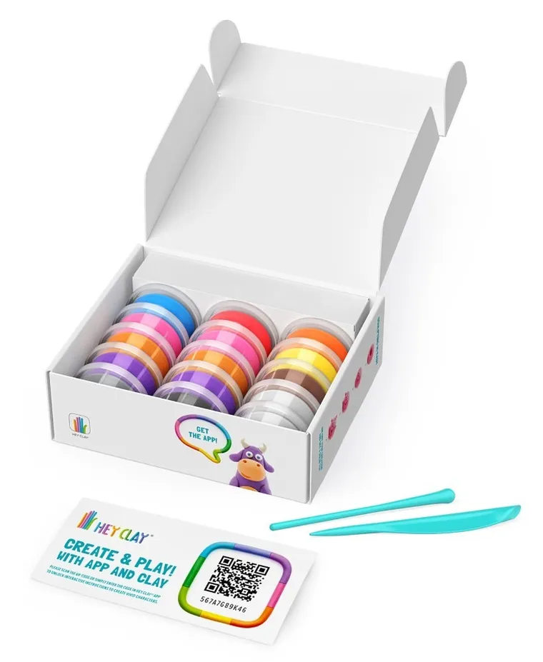 Hey Clay, Animals, set creativ, 15 cutii de plastilina