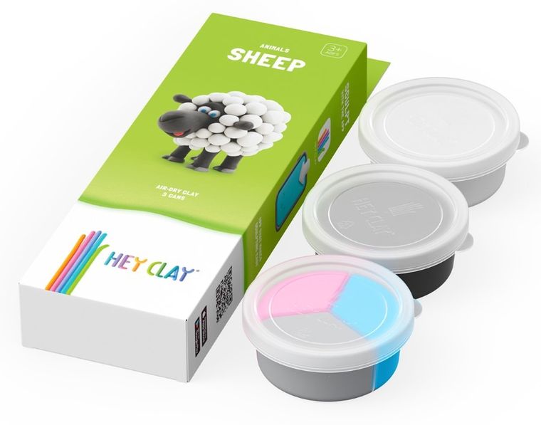 Hey Clay, Animals, Sheep, set creativ, 3 cutii de plastilina - smyk.ro