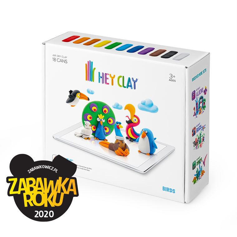 Hey Clay, Birds, set creativ, 18 cutii de plastilina