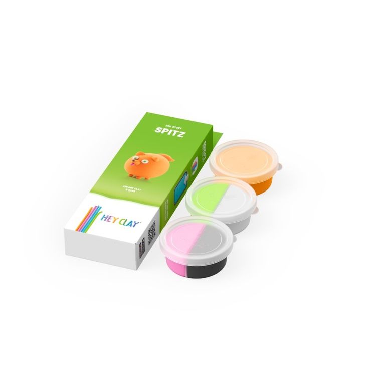 Hey Clay, Dog Story, Spitz, set creativ, 3 cutii de plastilina