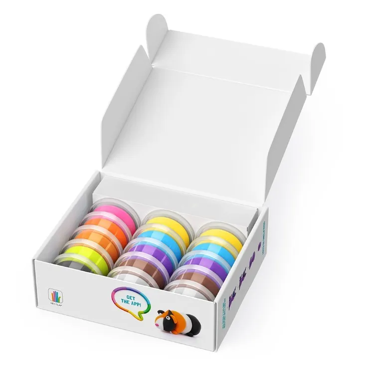 Hey Clay, Fluffy Pets, set creativ, 15 cutii de plastilina