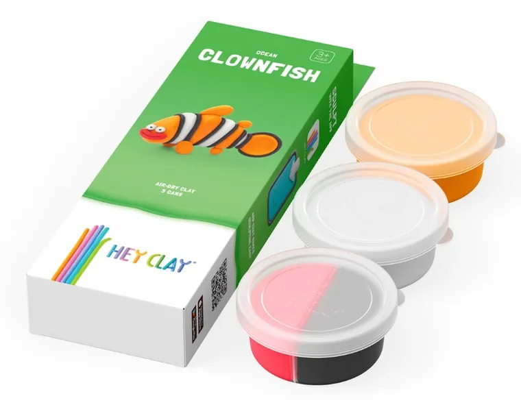 Hey Clay, Ocean, Clownfish, set creativ, 3 cutii de plastilina