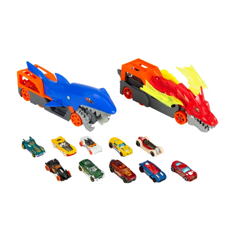 Hot Wheels, Battling Creature Transports, set de joaca cu 12 masini
