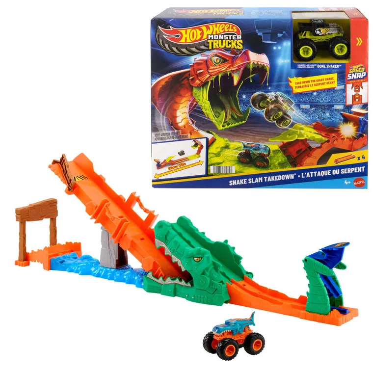 Hot Wheels, Crocodile Crash Challenge, set de joaca cu masina