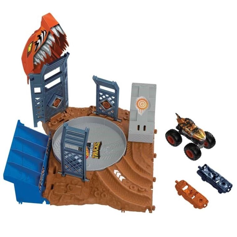 Hot Wheels, Monster Trucks Arena Smashers, Tiger Shark - Spin-out Challenge, set de joaca