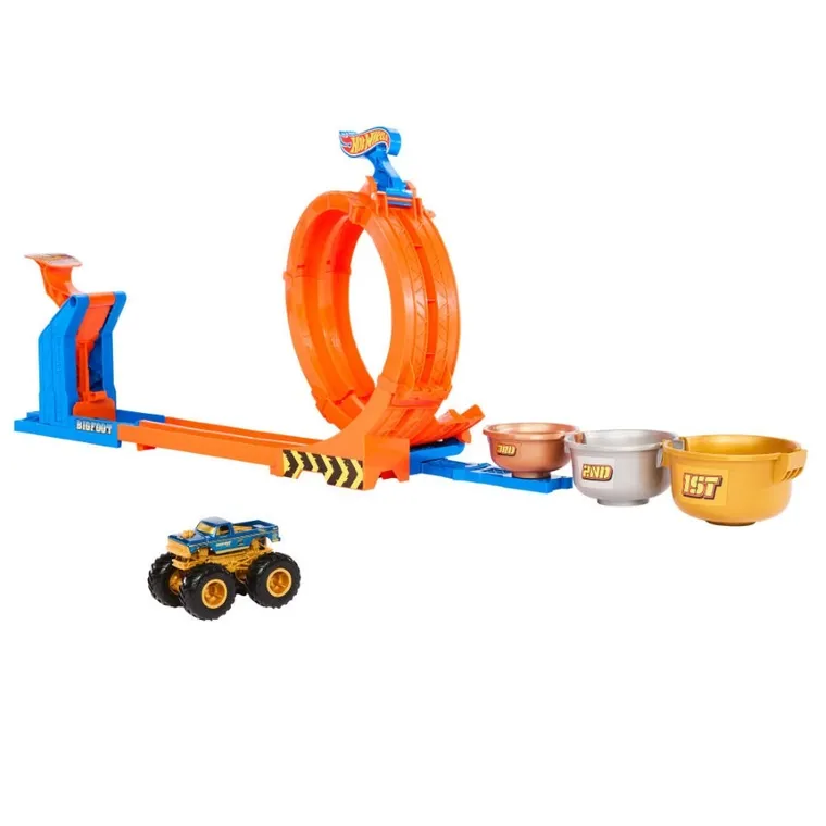 Hot Wheels, Monster Trucks, Loop-And-Flip Trophy Challenge, set de joaca cu masina Bigfoot