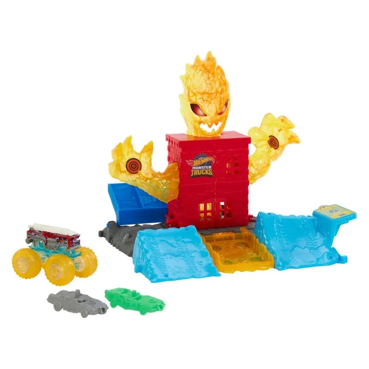 Hot Wheels, Monster Trucks Power Smashers, Torch Tower Takedown, set de joaca cu masina 5-Alarm