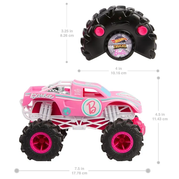 Hot Wheels, Monster Trucks R/C, Barbie, masina cu telecomanda, scara 1:24