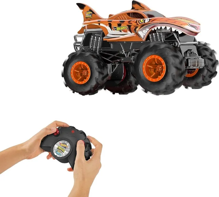 Hot Wheels, Monster Trucks Tiger Shark, masina cu telecomanda, scara 1:24