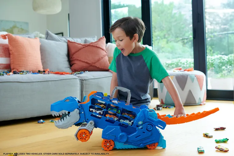 Hot Wheels, T-Rex Mega Transporter, set de joaca cu masina mare
