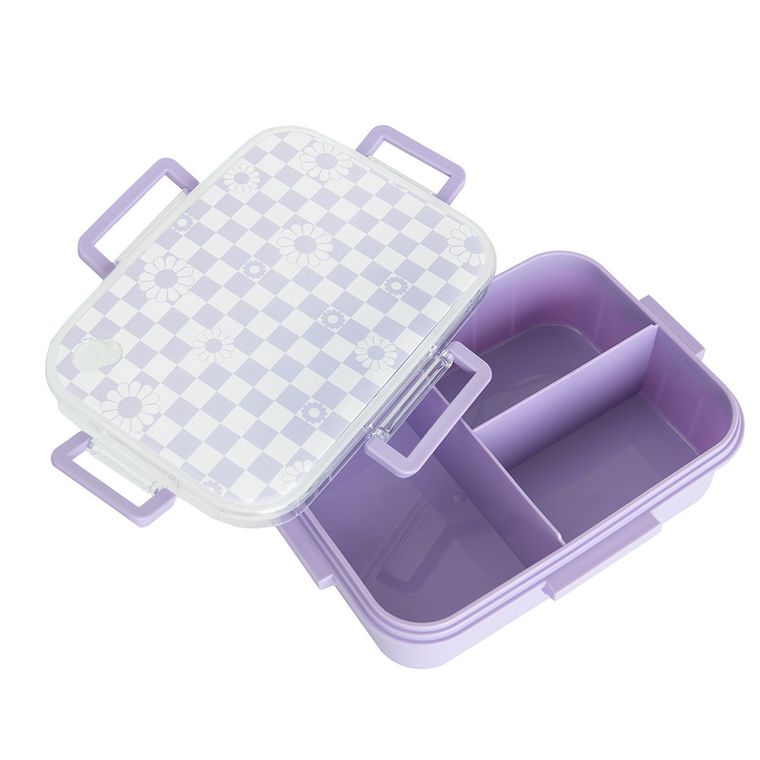 Kayokki, cutie de pranz compartimentata, 23-7-17 cm, 1200 ml, carouri, alb-violet