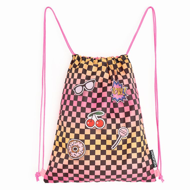 Kayokki, rucsac cu snur, carouri roz-portocaliu